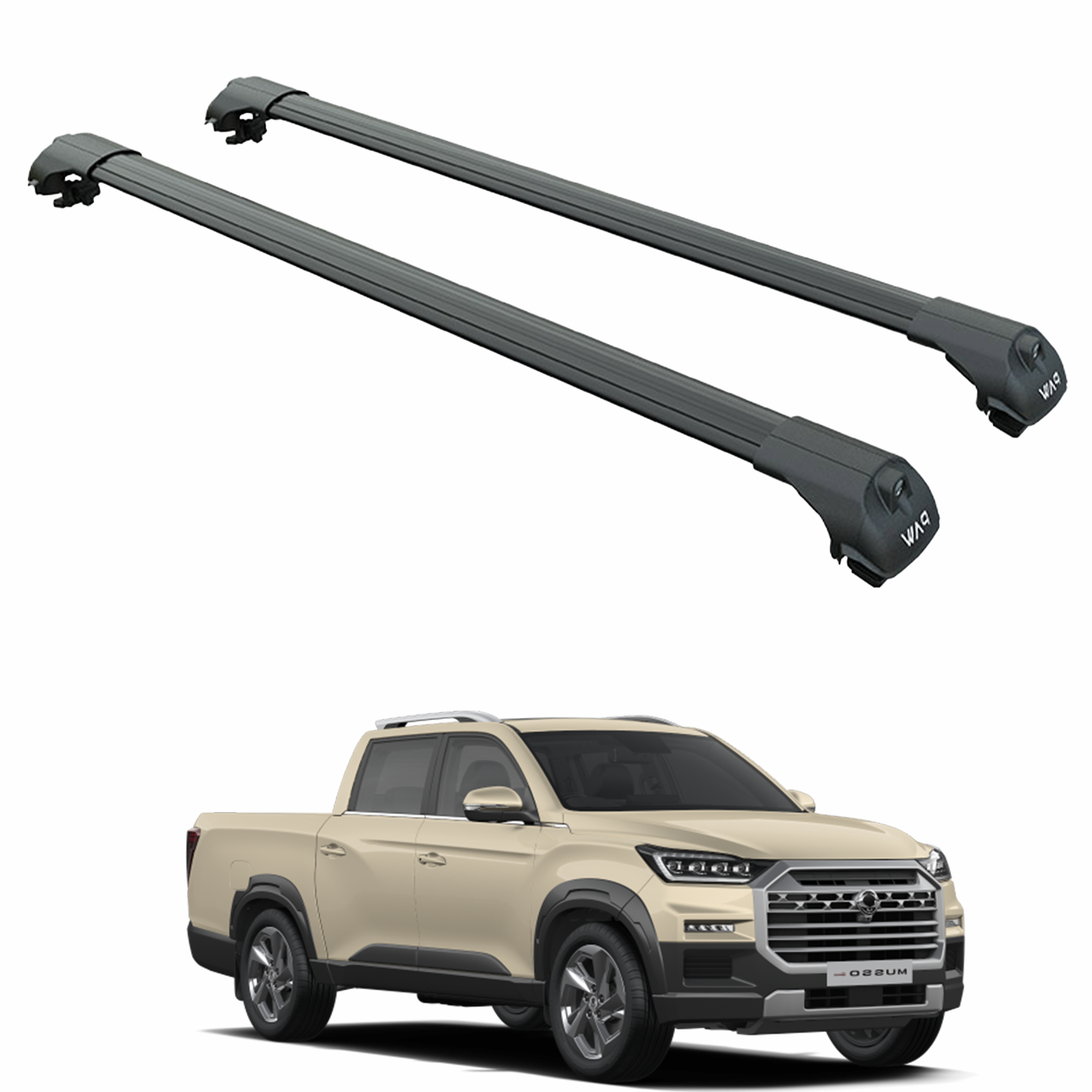 For KGM Musso Grand 2018-2025 Roof Rack System, Aluminium Cross Bar, Raised Rail, Black For KGM Musso Grand 2018-2025 Roof Rack System, Aluminium Cross Bar, Raised Rail, Black